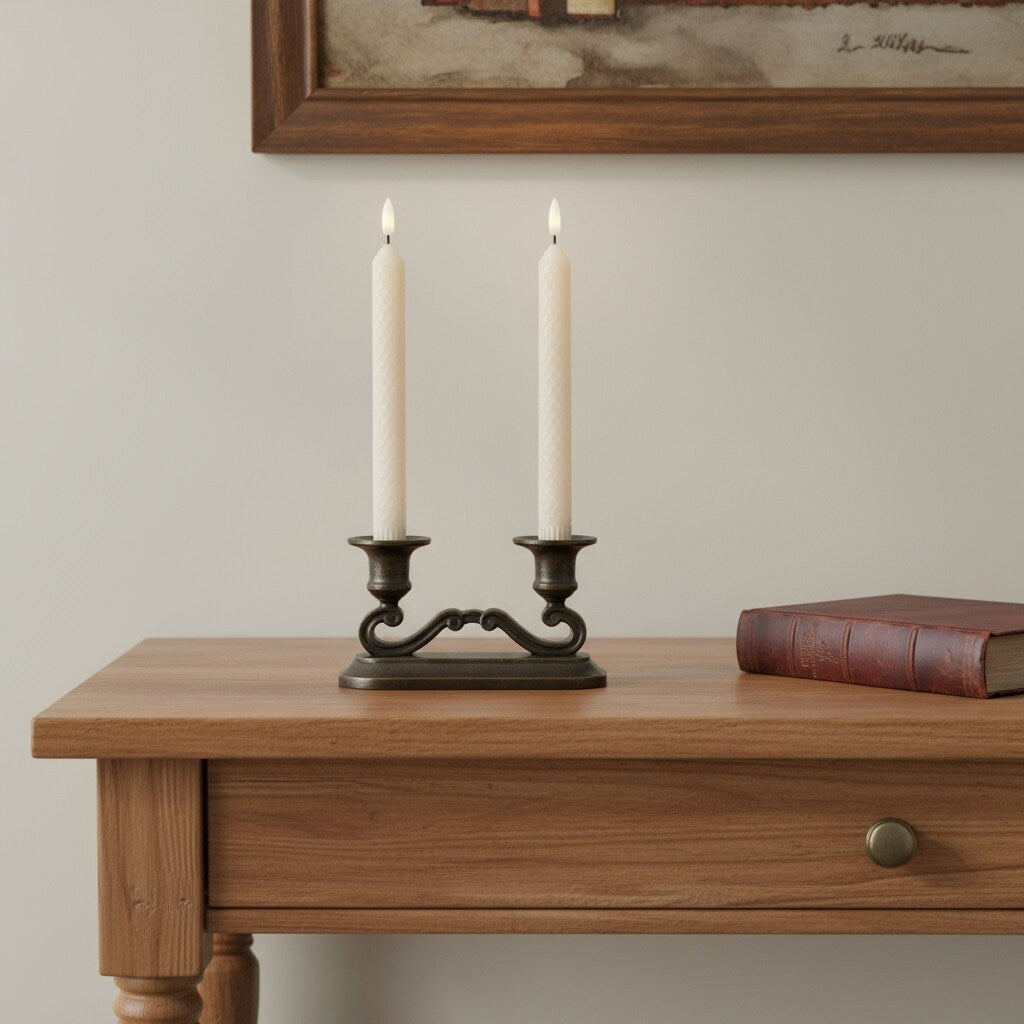 Set Of Two Beige Flameless Taper Candles