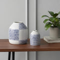 Set Of Two Blue And White Checkered Ceramic Round Table Vases 6.00