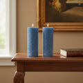 Set Of Two Blue Flameless Pillar Candles