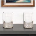 Set Of Two Clear And Silver Glass Geometric Tabletop Pillar Candle Holders