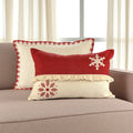 Set Of Two Ivory And Red Lumbar Christmas Cotton Throw Pillow Covers