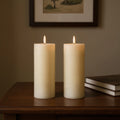 Set Of Two Ivory Flameless Pillar Candles