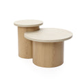 Set Of Two Nesting Tables Mdf Wood Wood Grain Base Faux Travertine Top