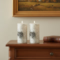 Set Of Two Off White And Brown Faux Birch Flameless Pillar Candles