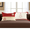 Set Of Two Red And White Lumbar Christmas Cotton Throw Pillow Covers