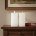 Set Of Two White Flameless Pillar Candles