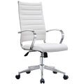 2Xhome Set Of Two 2 Modern White High Back Office Chair Ribbed Pu Leather Swivel Tilt Computer Desk Cushion Seat Boss