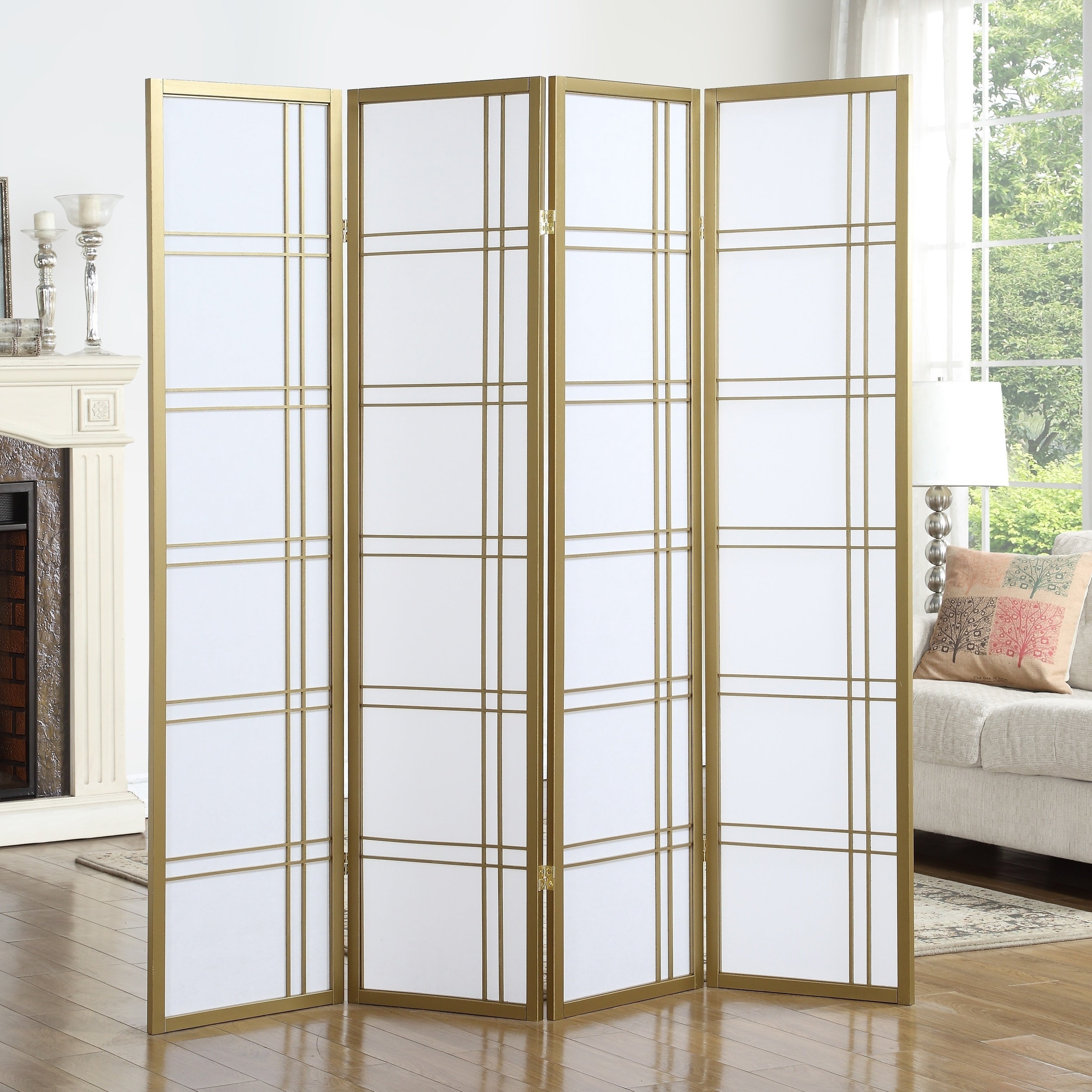 Seto White Wood And Paper 4 Panel Room Divider Screen