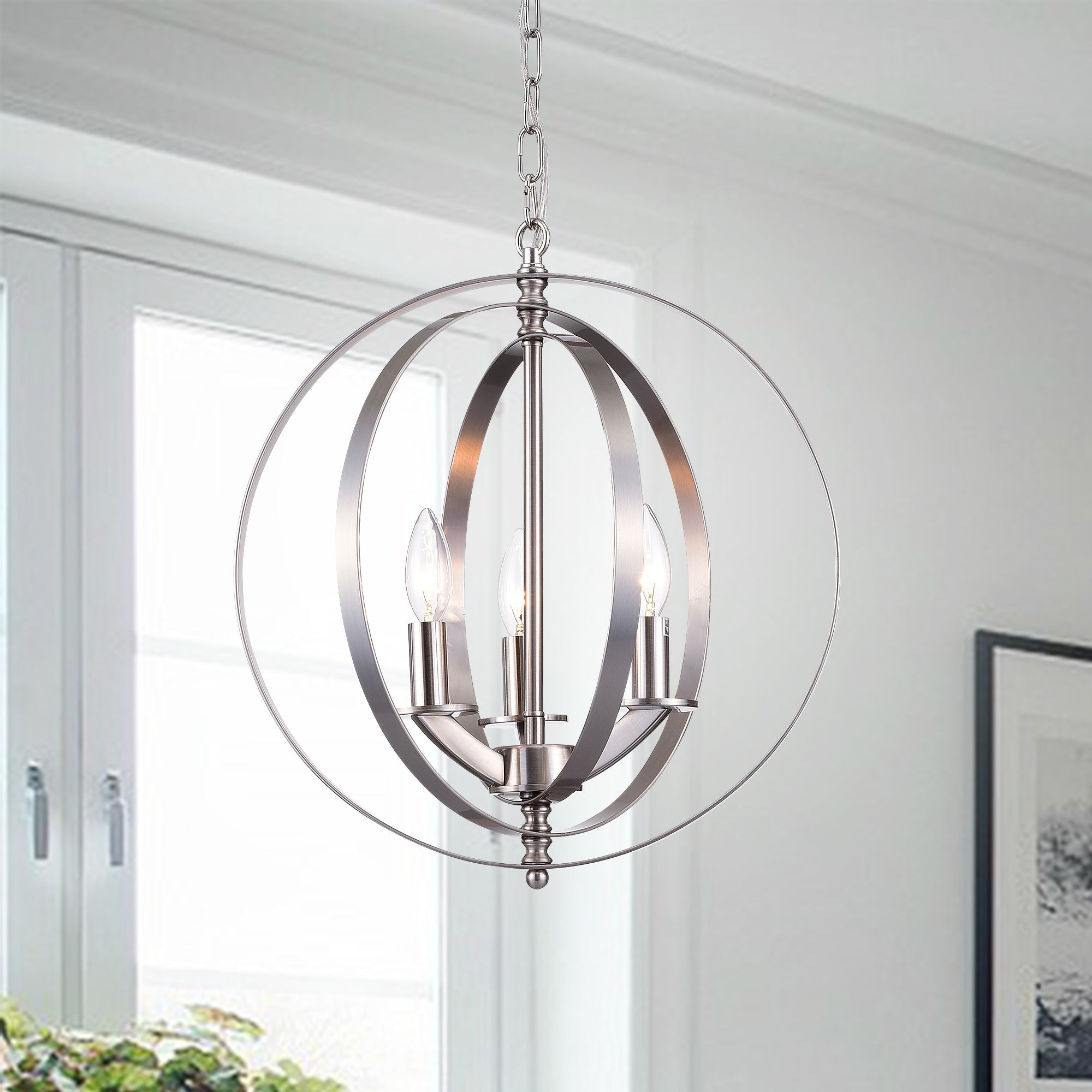 Setsus Chrome 3 Light Chandelier Globe Silver