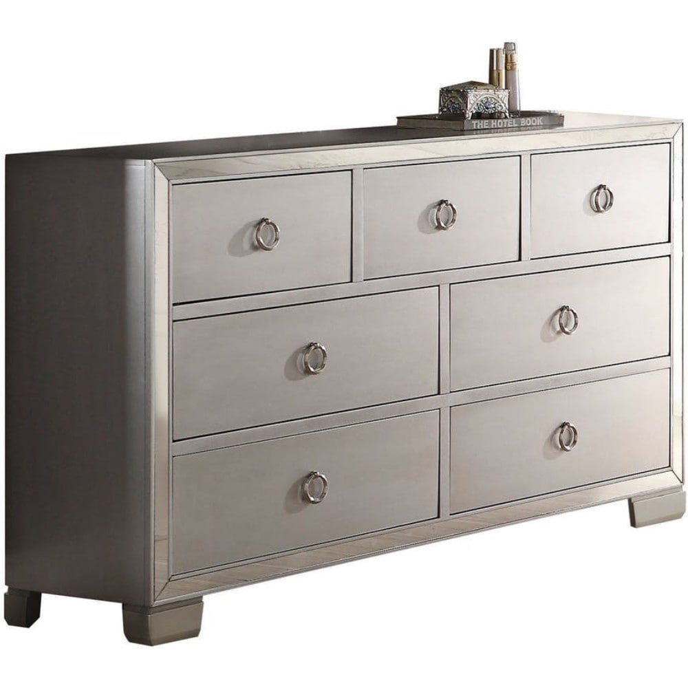 Seven Drawer Dresser With Mirror Insert Front Trim Platinum