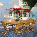 9 Piece Teak Wood Santa Monica Patio Dining Set With Oval Extension Table 2 Folding Arm Chairs And 6 Folding Side Chairs