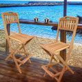 Seven Seas Teak Beachside Outdoor Folding Teak Wood Bar Stool With Carry Handle
