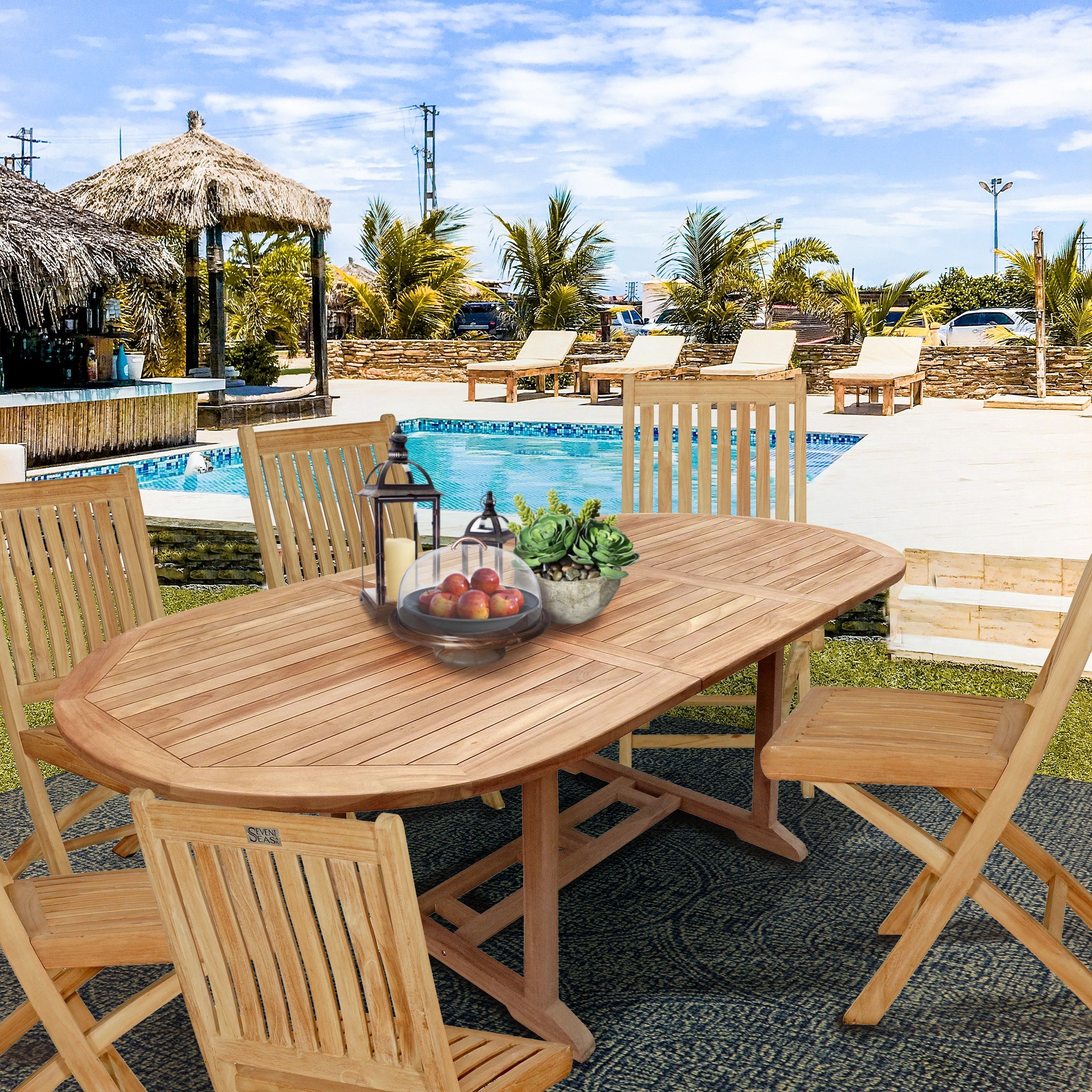 Seven Seas Teak Hawaii Oval Outdoor Patio Extension Table