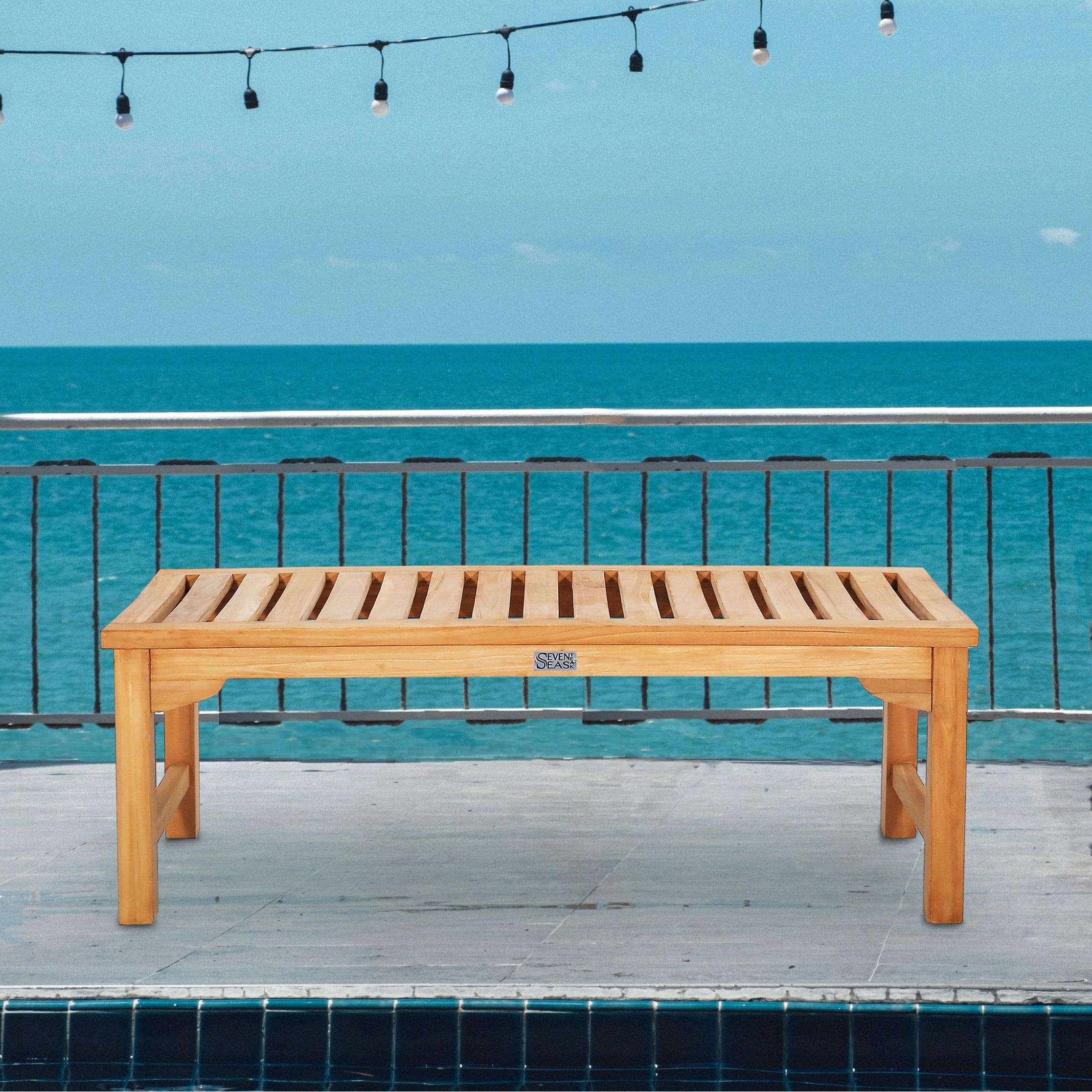 Seven Seas Teak Ocean City Outdoor Teak Wood Patio Backless Bench 4 Foot