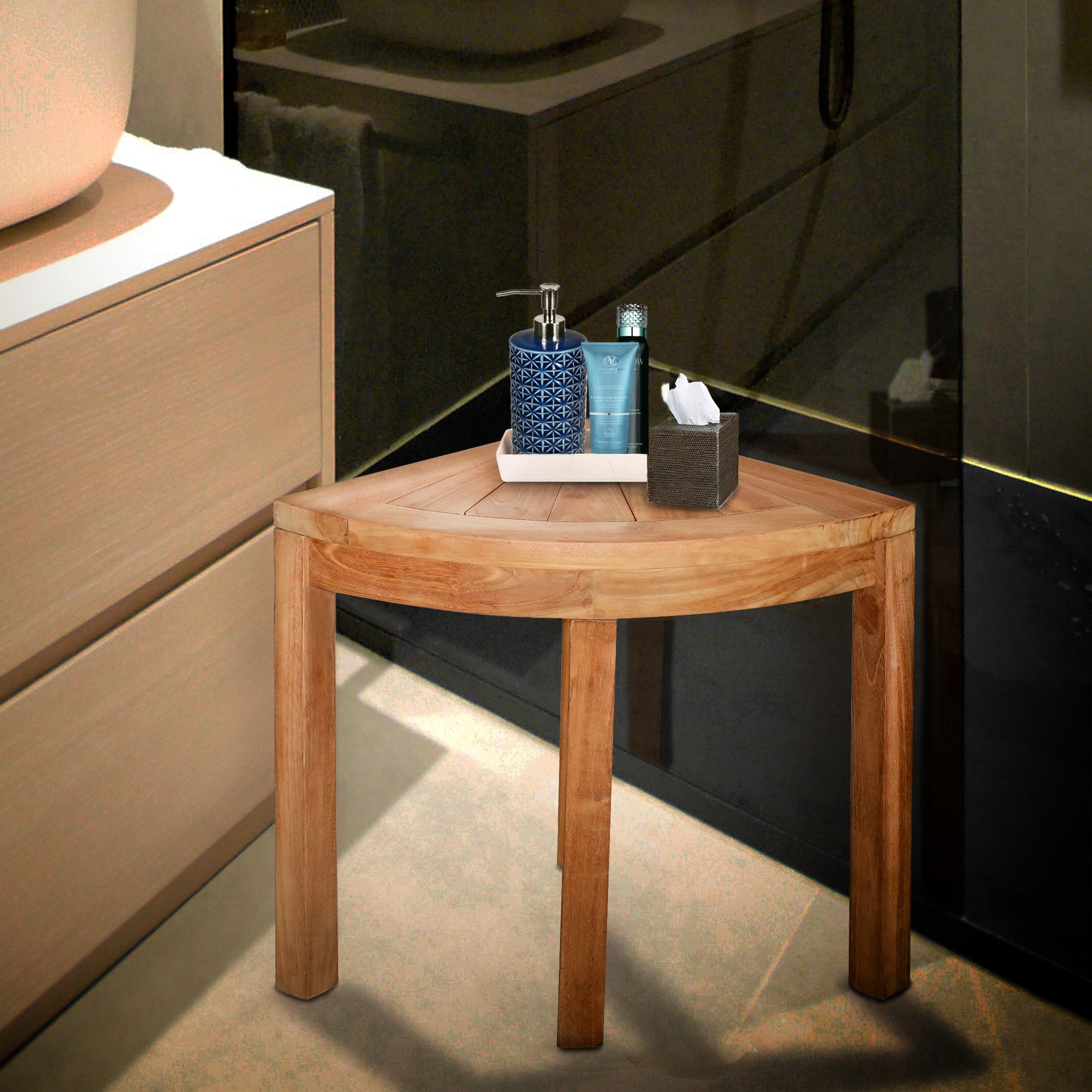 Seven Seas Teak Rustic Teak Wood Corner Shower Stool