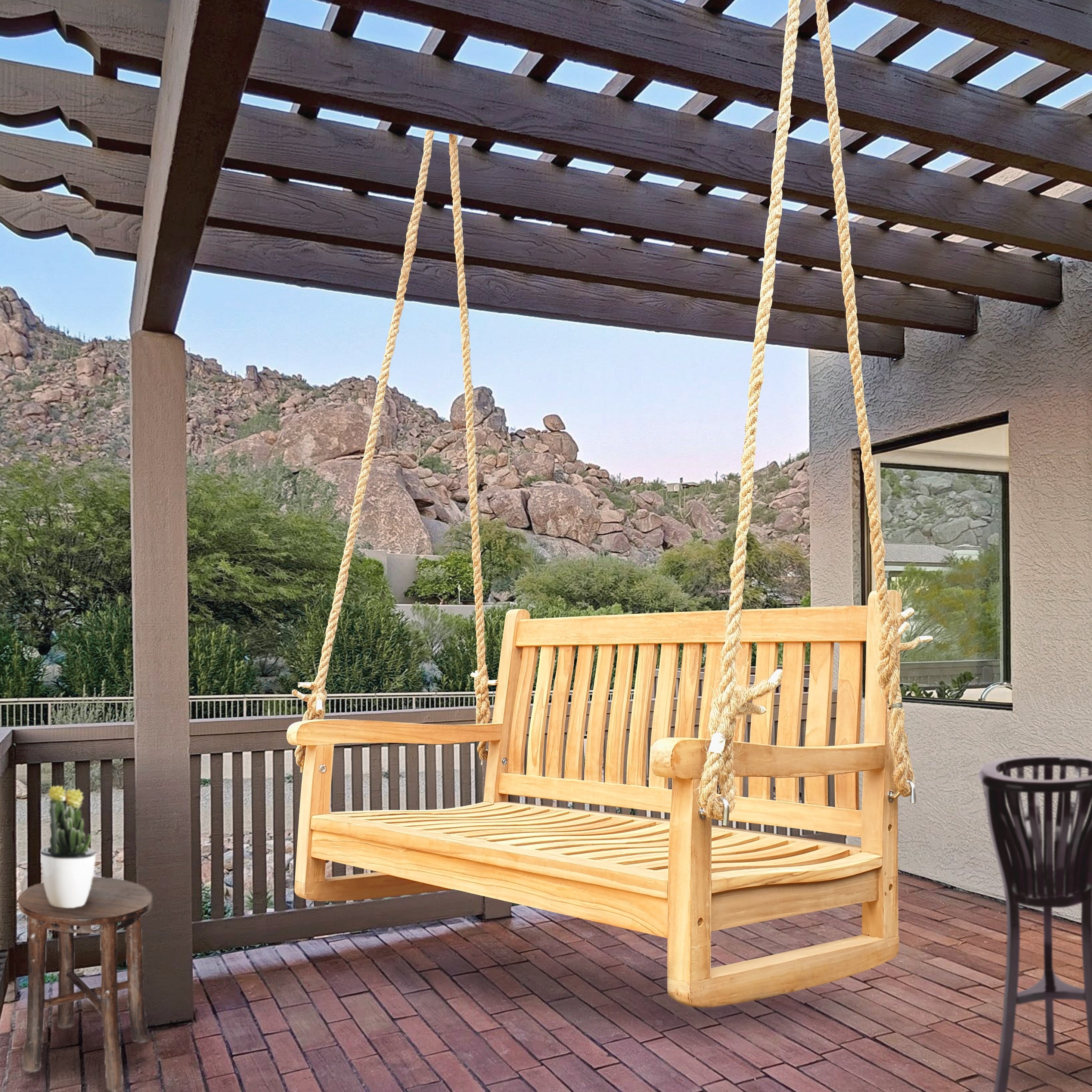 Seven Seas Teak San Juan Teak Wood Double Outdoor Porch Swing 4 Foot