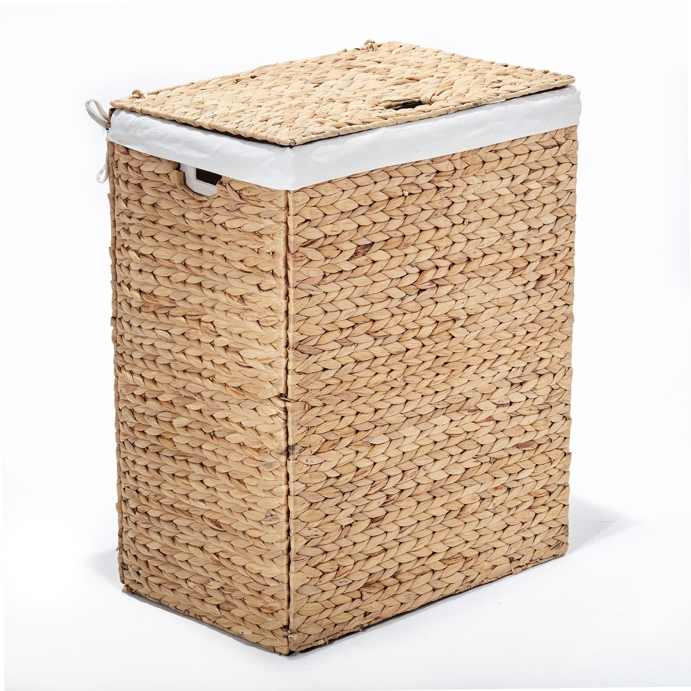 Seville Classics Lidded Foldable Water Hyacinth Portable Rectangular Laundry Hamper Basket With Washable Liner