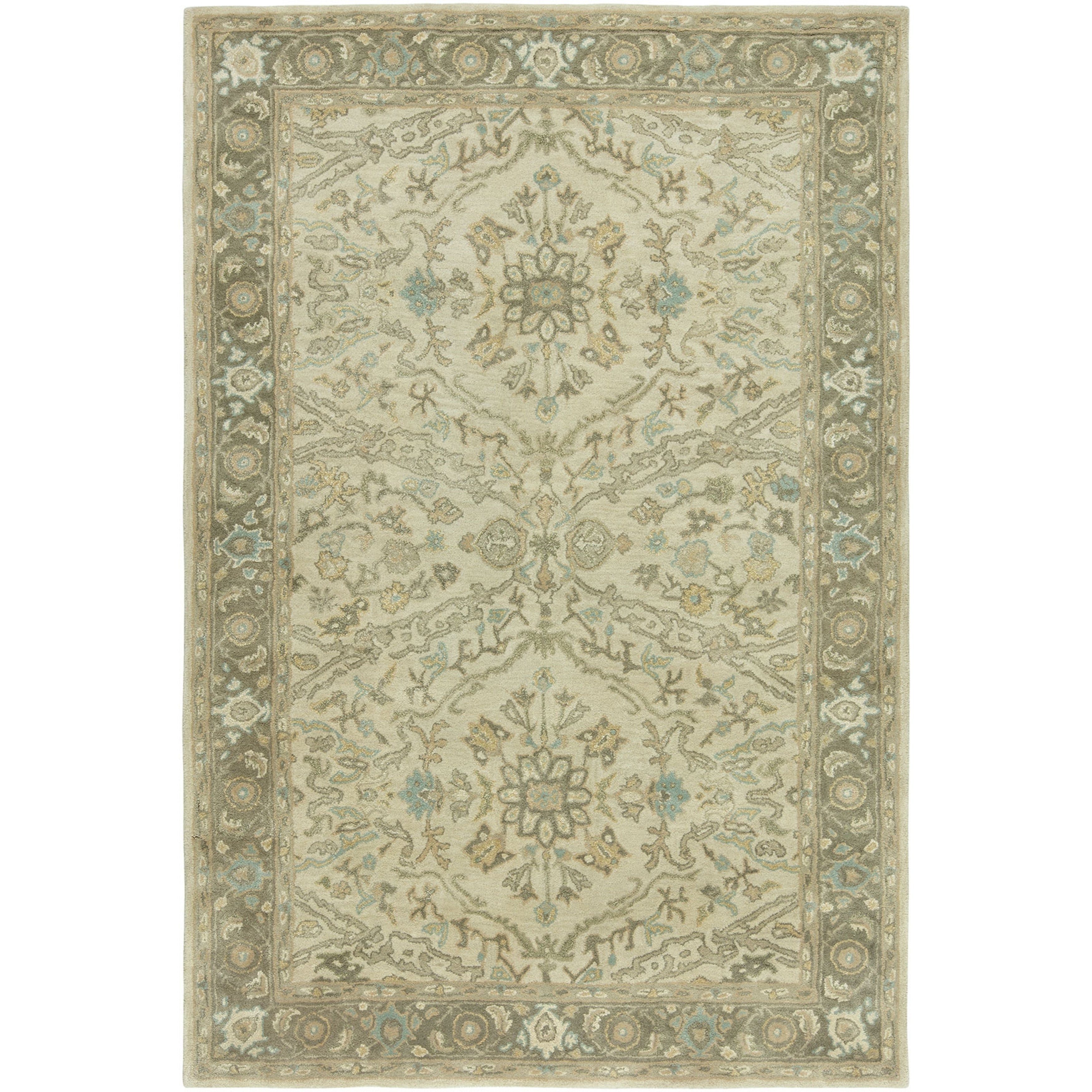Seville Oriental Ivory Brown Wool Silkette Hand Tufted Area Rug 86 X 116 86 X 116