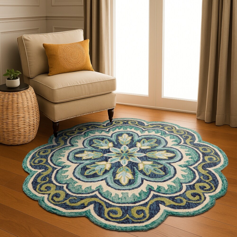 Lr Home Hand Tufted Dazzle Fantastic Floret Green Wool Rug 6 X 6