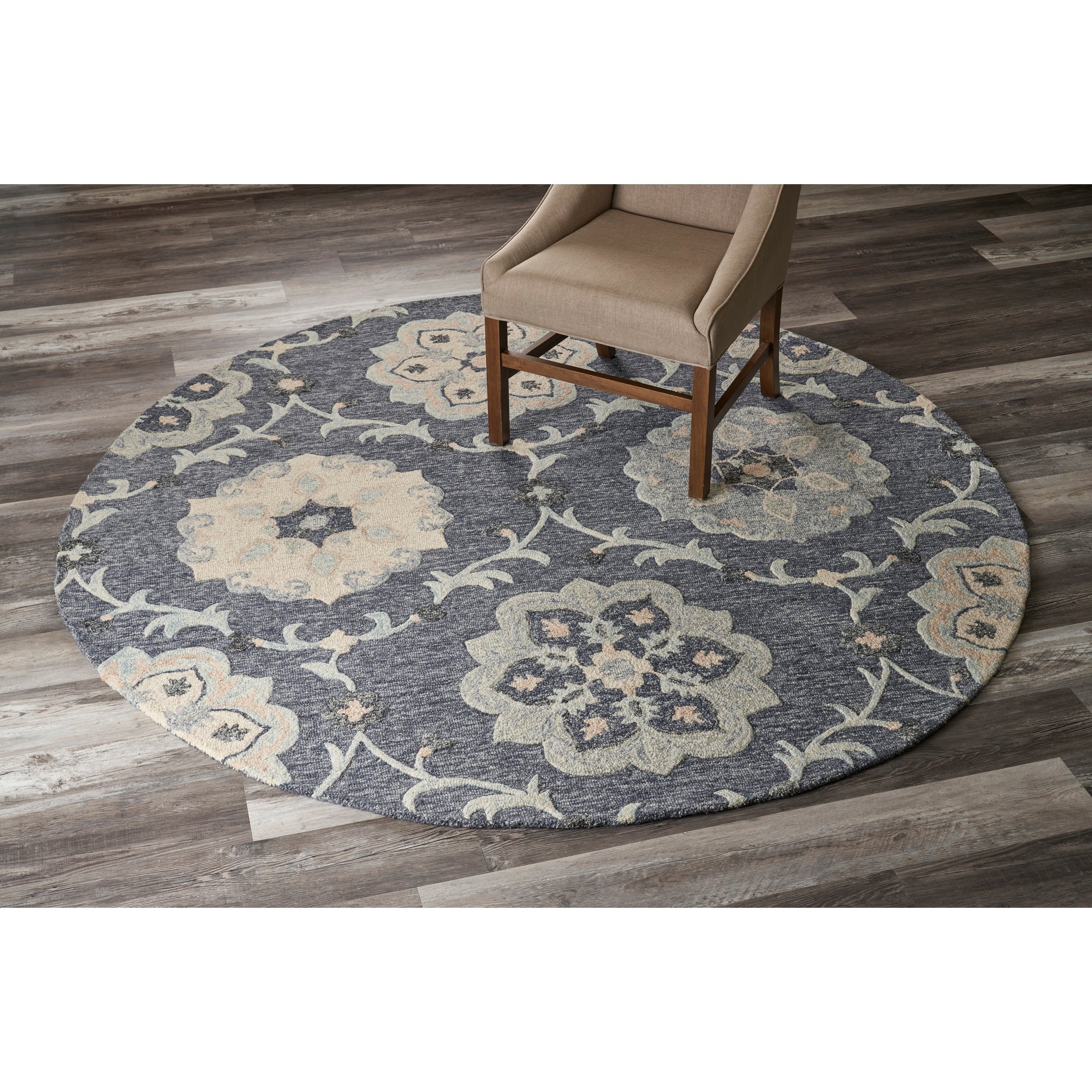 Deep Gray Floral Garden Area Rug 410 Round 410 Round