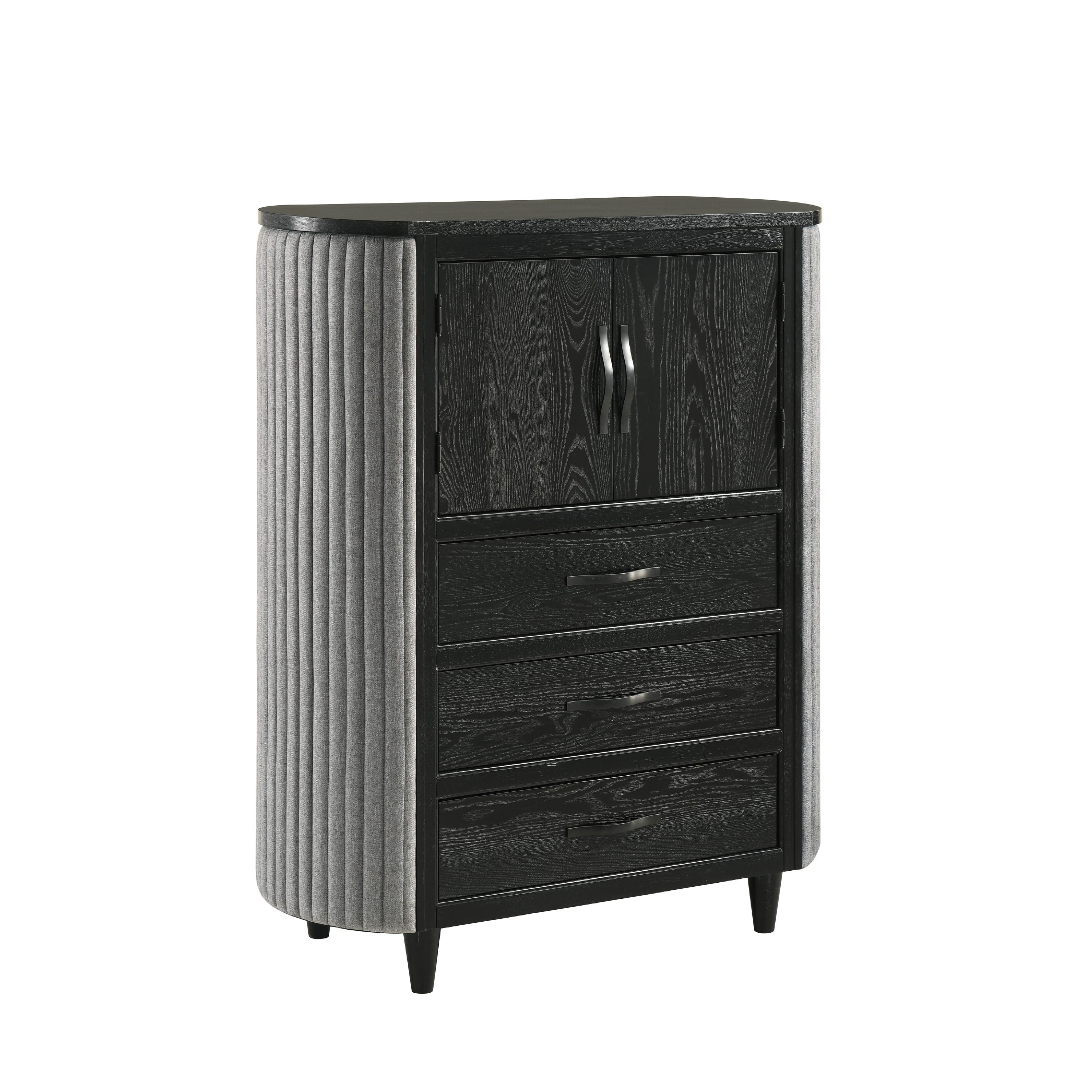 Sevy Tall Dresser Chest 3 Drawers Gray Ribbed Edges Onyx Black