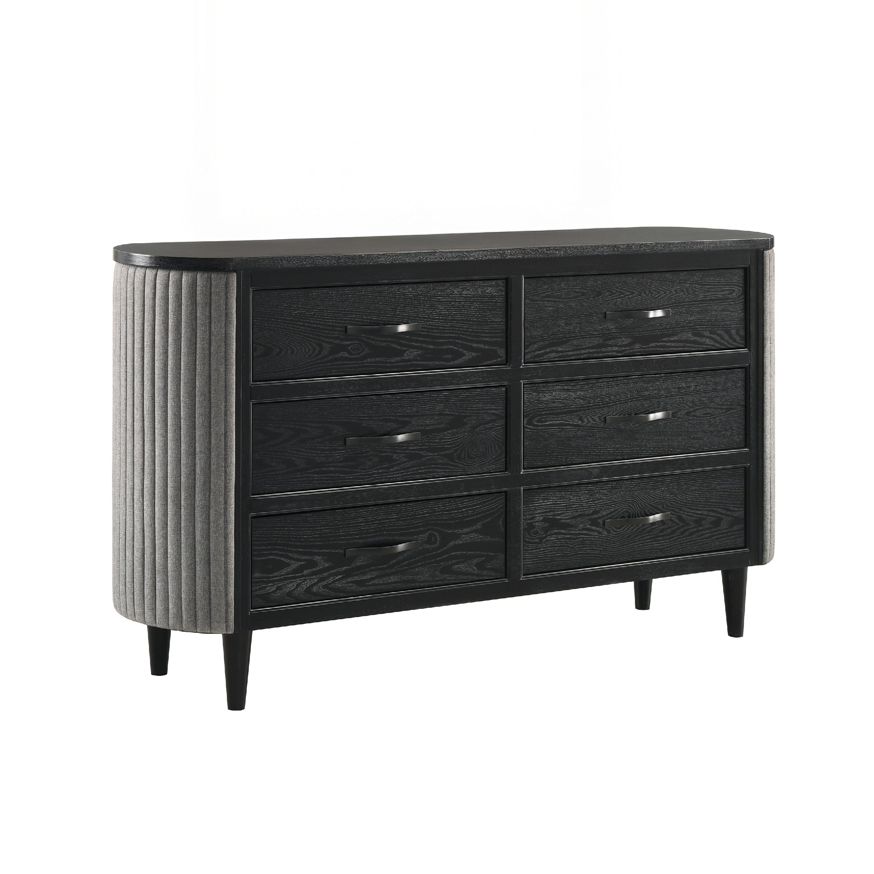 Sevy Wide Dresser With Retro Fabric Black And Gray 6 Drawers
