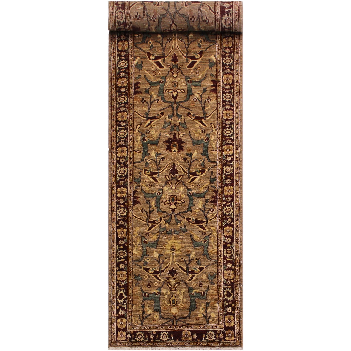 Ziegler Peshawar Nikia Dark Tan Drk. Red Hand Knotted Wool Runner 310 X 131 310 X 131