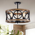 Shacer Matte Black Imitation Wood Grain 3 Light Chandelier