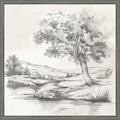 Shaded Tree Beside Quiet Stream By Luna Mavis Framed Canvas Wall Art