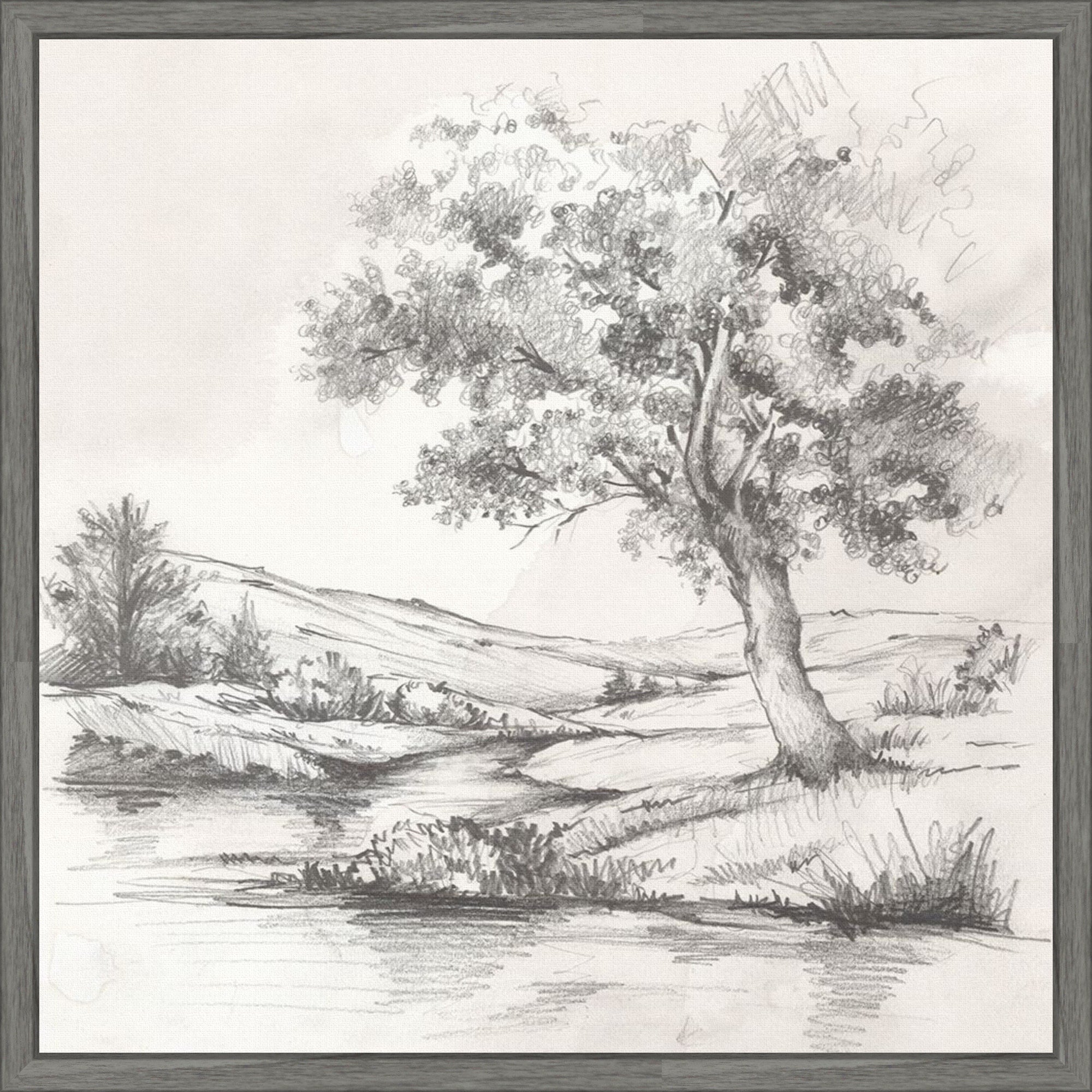 Shaded Tree Beside Quiet Stream By Luna Mavis Framed Canvas Wall Art