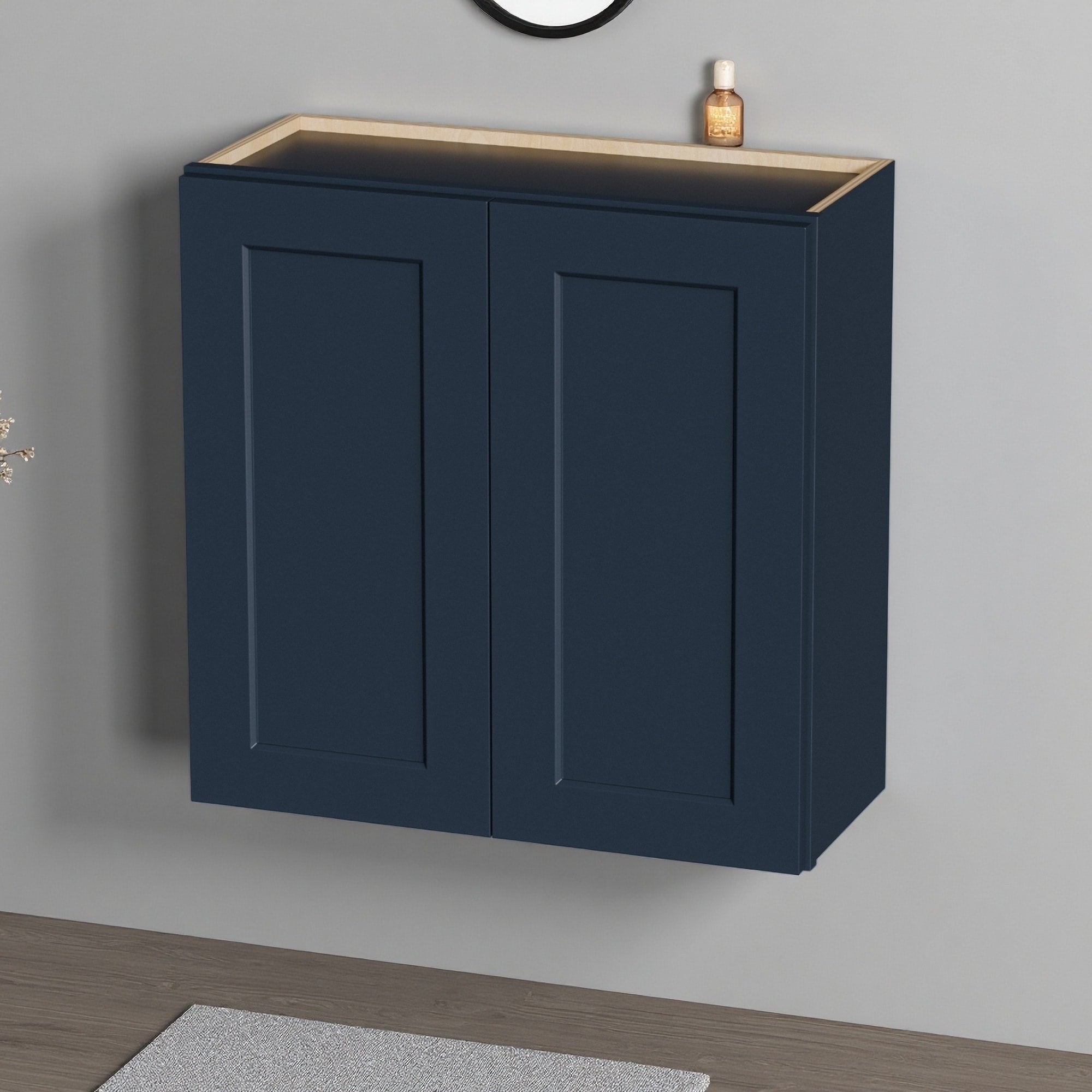 Shaker 30 Solid Wood Wall Cabinet Soft Close Hinges Adjustable Shelves Double Door For Kitchen Bath Laundry