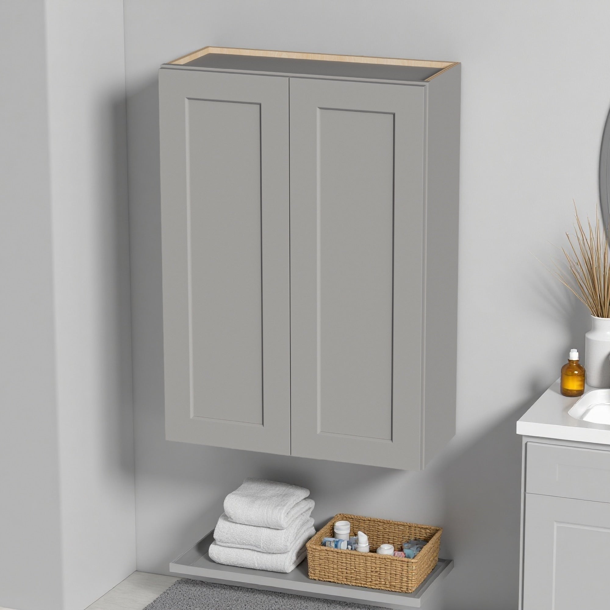 Shaker 36 Solid Wood Wall Cabinet Soft Close Hinges Adjustable Shelves Double Door. Ideal For Kitchen Bath Laundry.