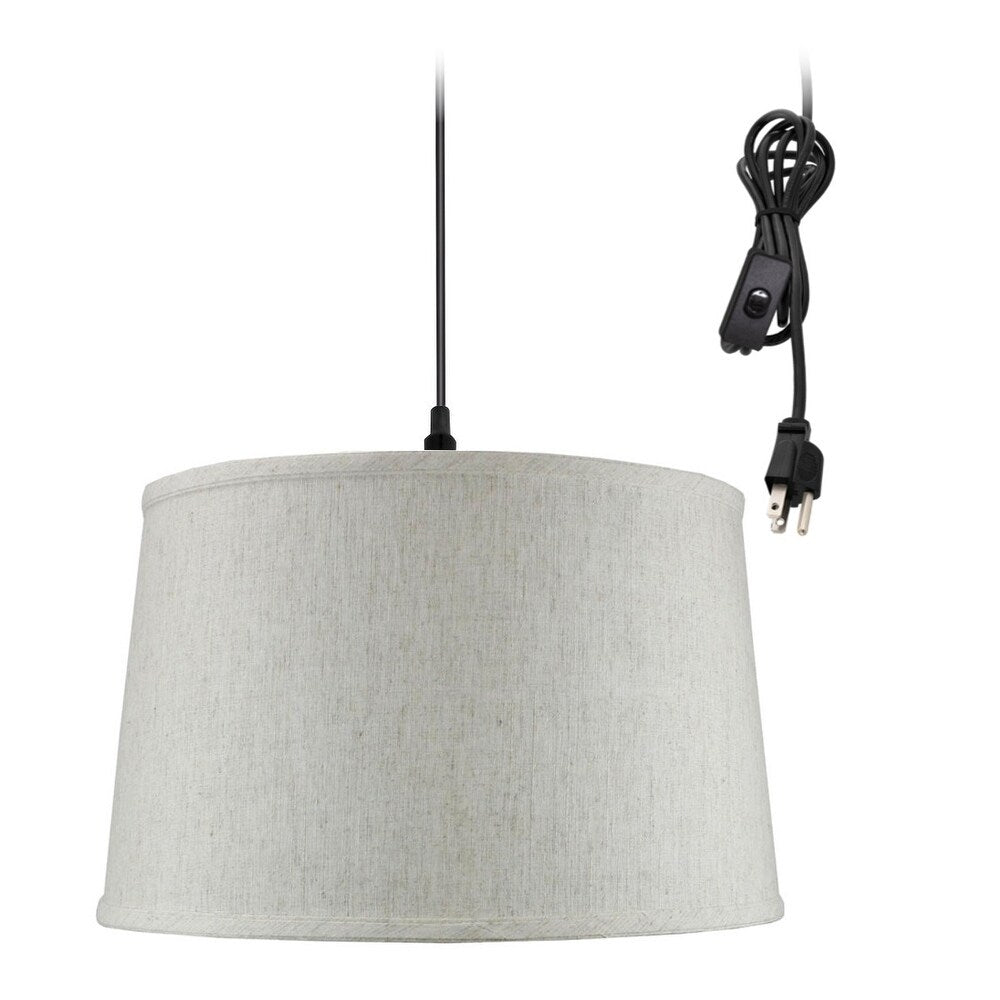 Shallow Drum 1 Light Swag Plug In Pendant Hanging Lamp Textured Oatmeal