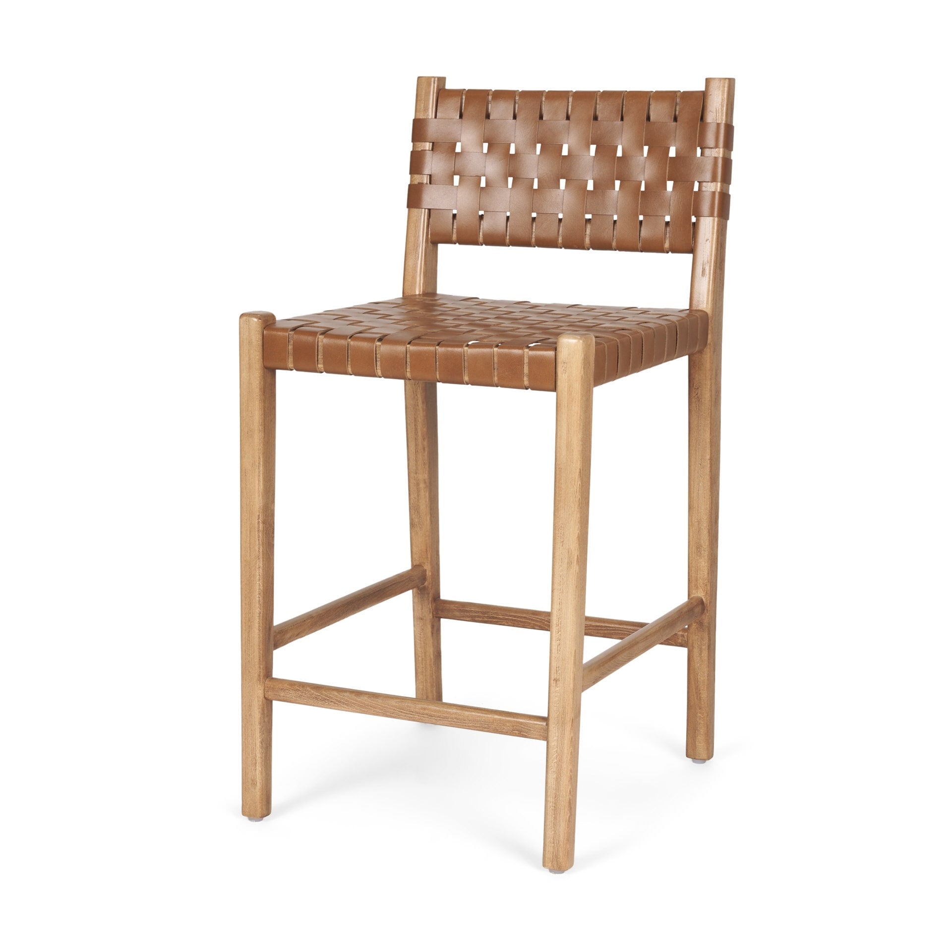 Shane Brown Wood W Woven Brown Leather Counter Stool 19.0L X 21.0W X 38.0H
