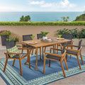 Shanter Outdoor 6 Seater Rectangular Acacia Wood Mesh Seats Dining Set By Christopher Knight Home