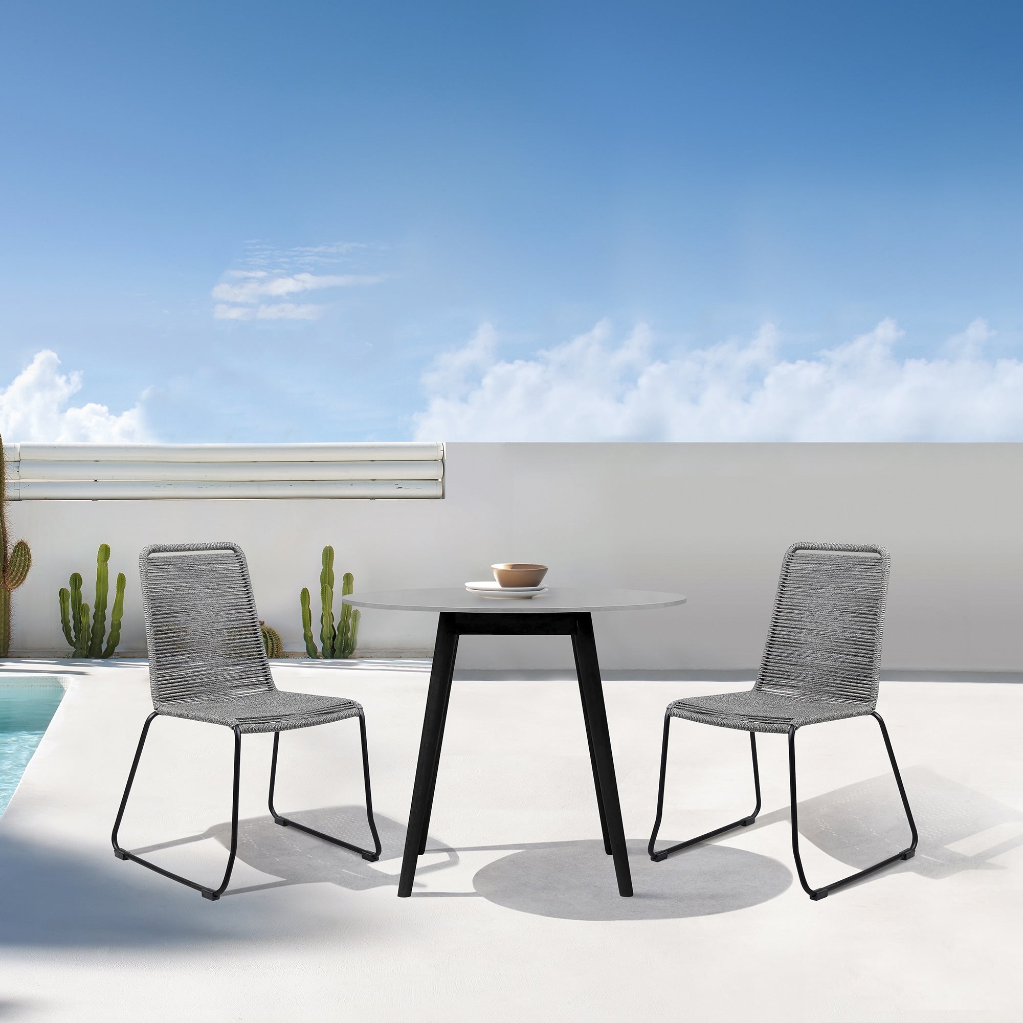 Shasta Outdoor Metal And Rope Stackable Dining Chair Set Of 2