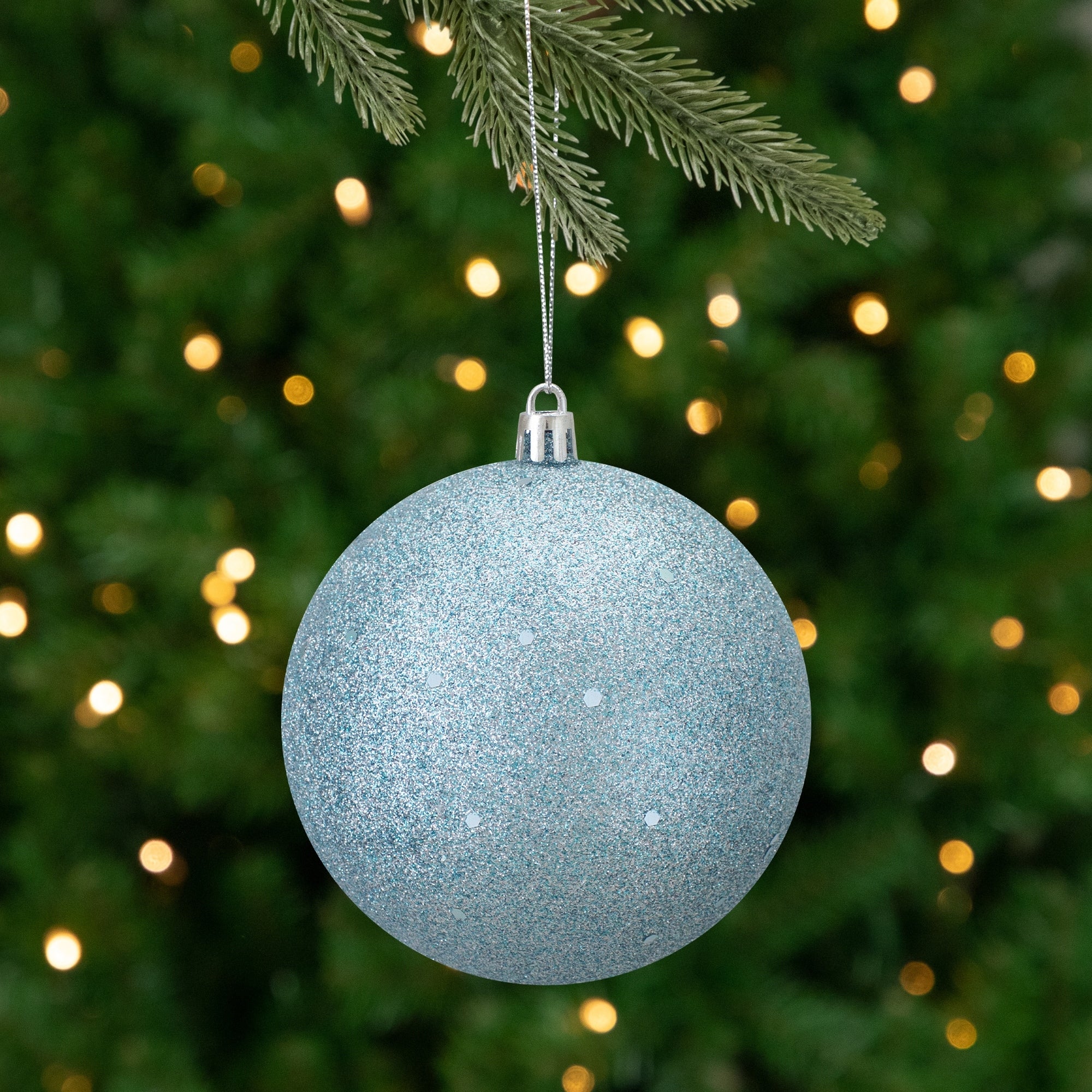 Baby Blue Shatterproof Holographic Glitter Christmas Ball Ornaments 4 100Mm