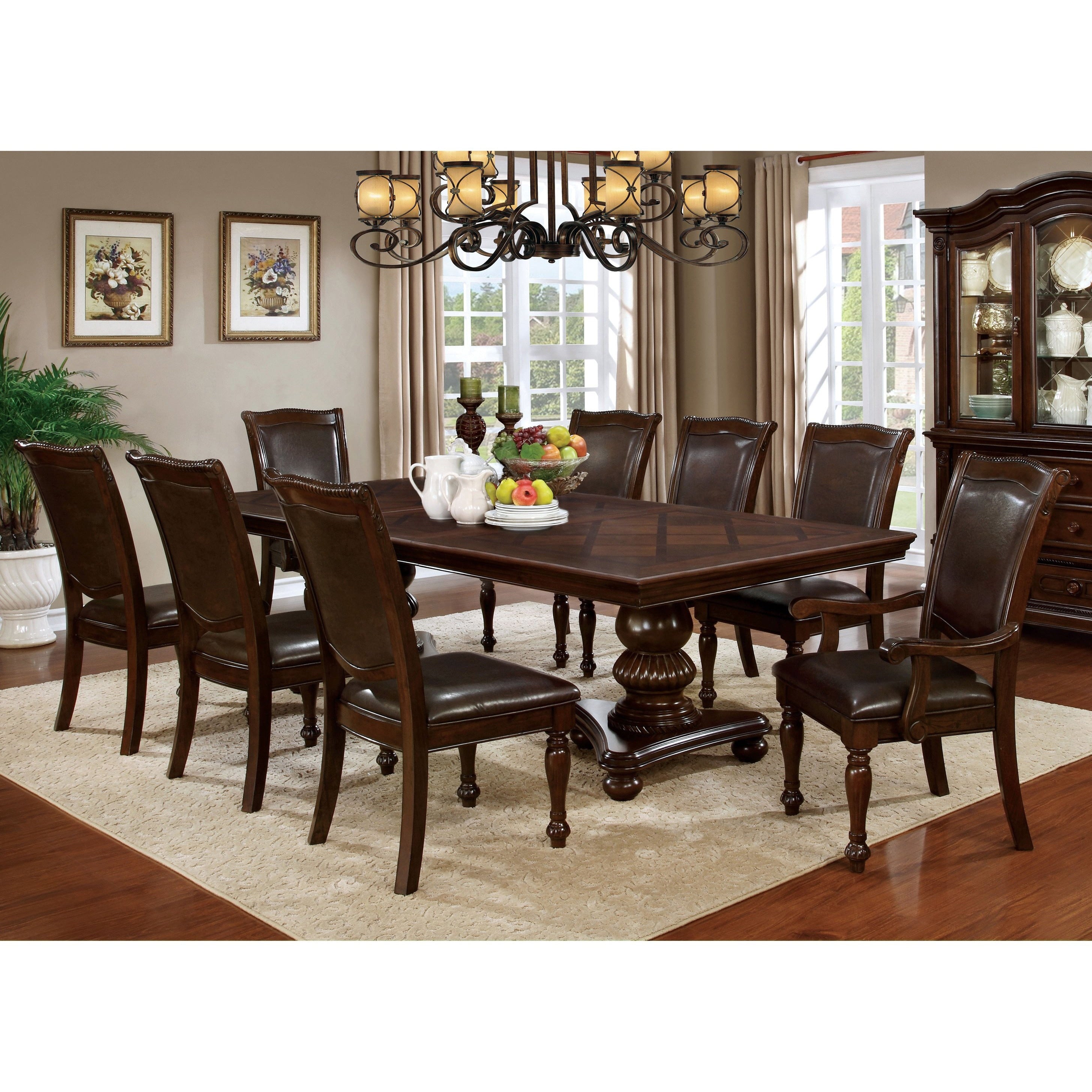 Furniture Of America Shayson Traditional Formal 9 Piece Brown Cherry Dining Set