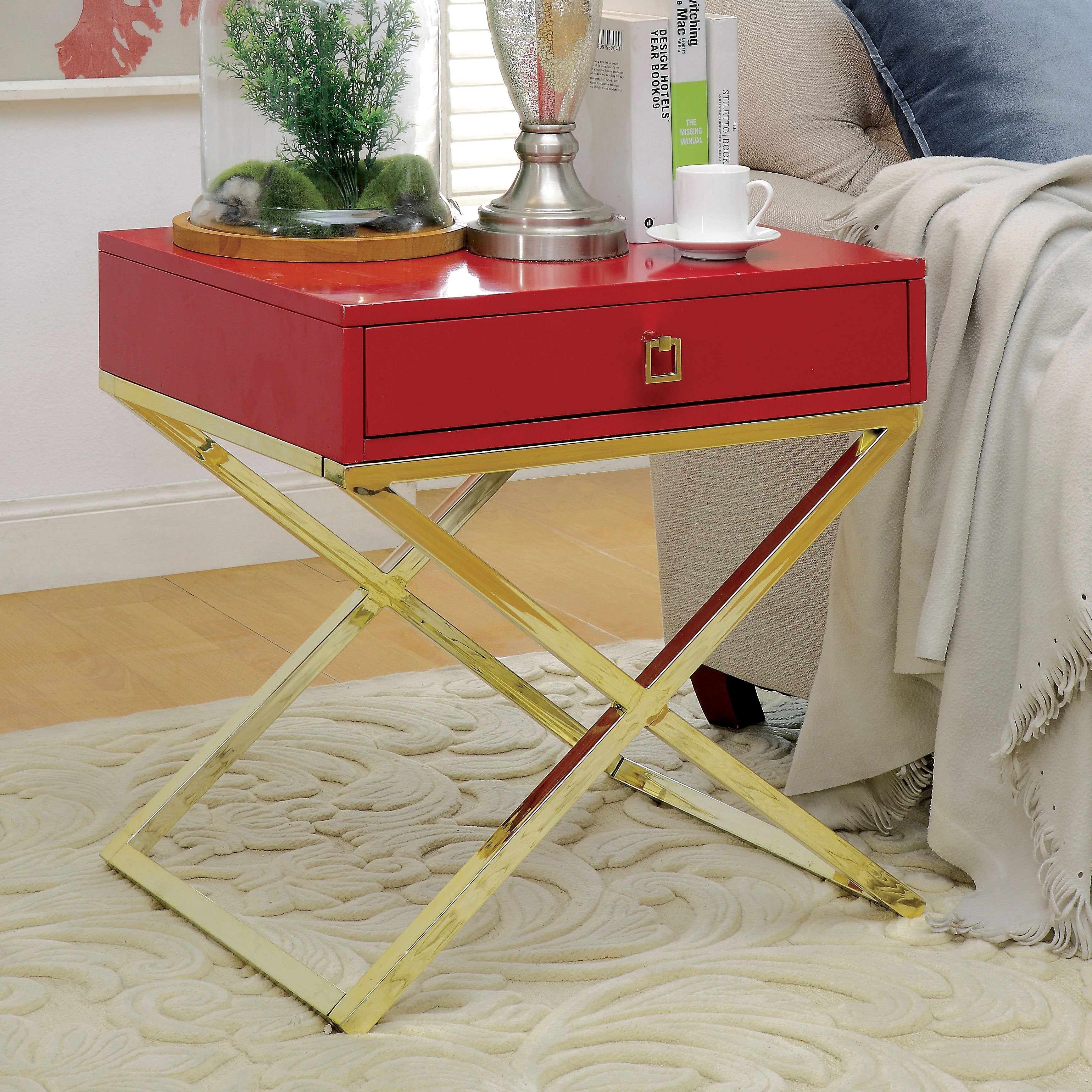 Furniture Of America Shea Contemporary Champagne X Base Side Table