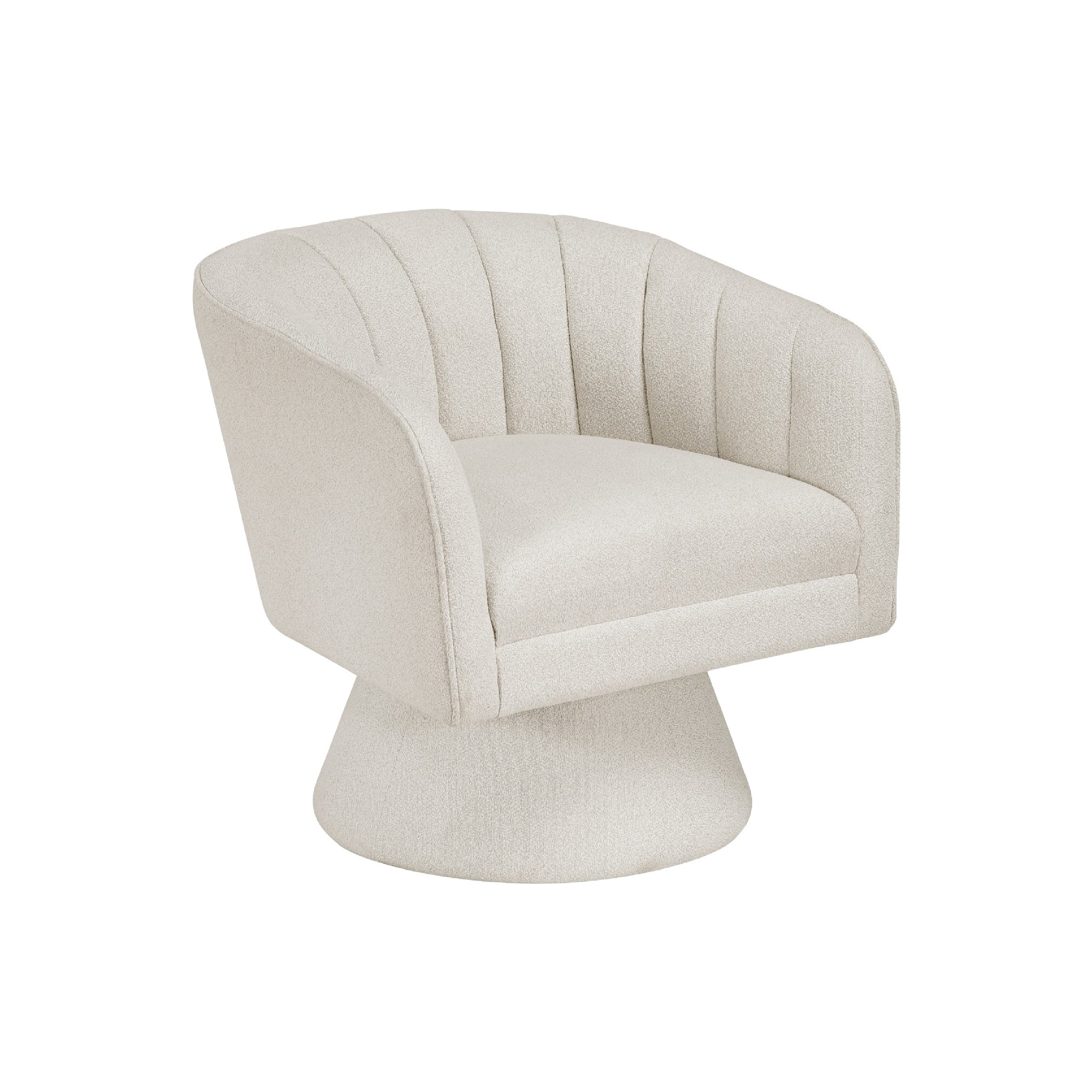 Shea Swivel Accent Chair Beige Boucle Fabric Channel Stitched