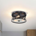 Sheela Matte Black Geometric Pattern Cage 3 Light Metal Flush Mount
