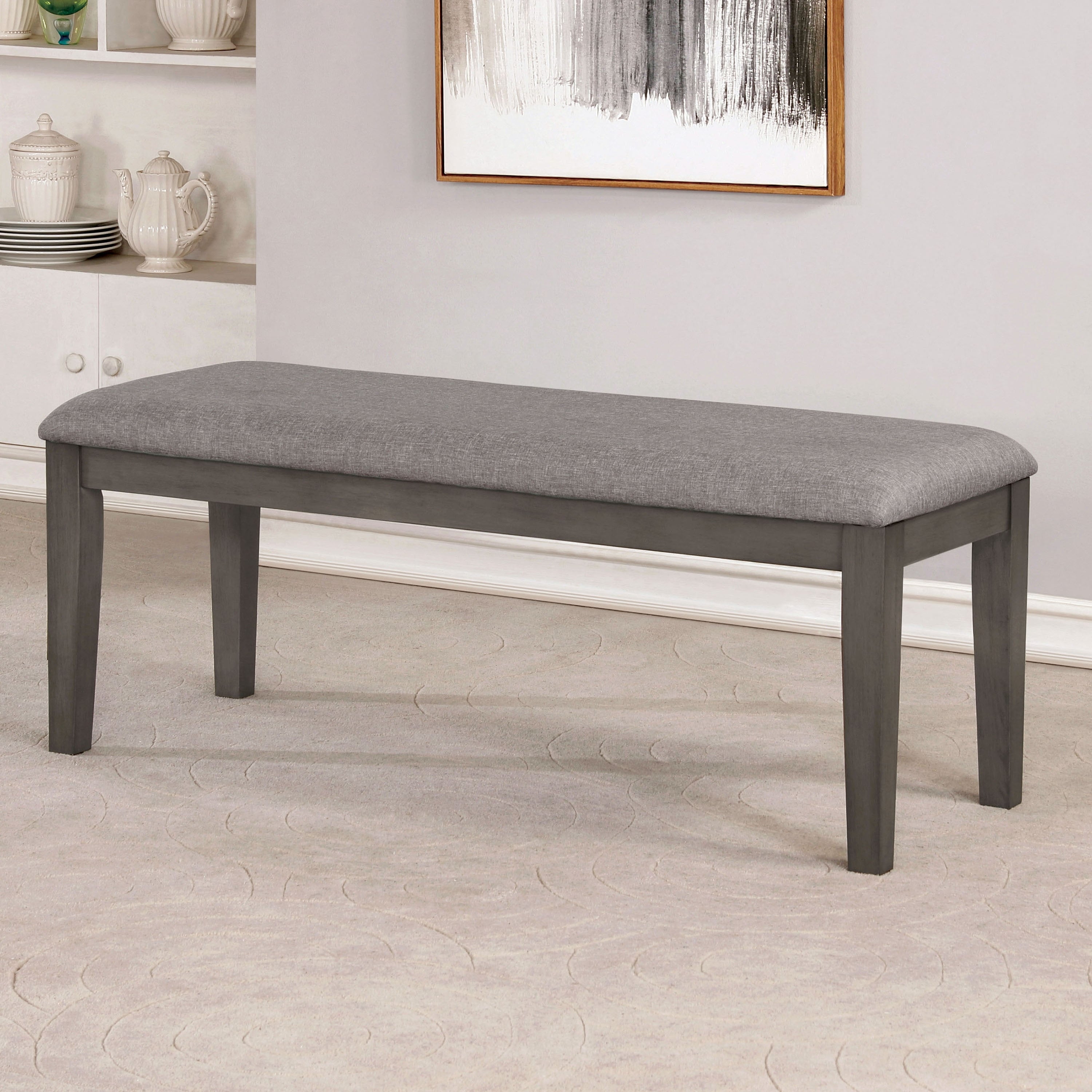 The Gray Barn Park House Transitional Grey Linen Fabric Padded Bench