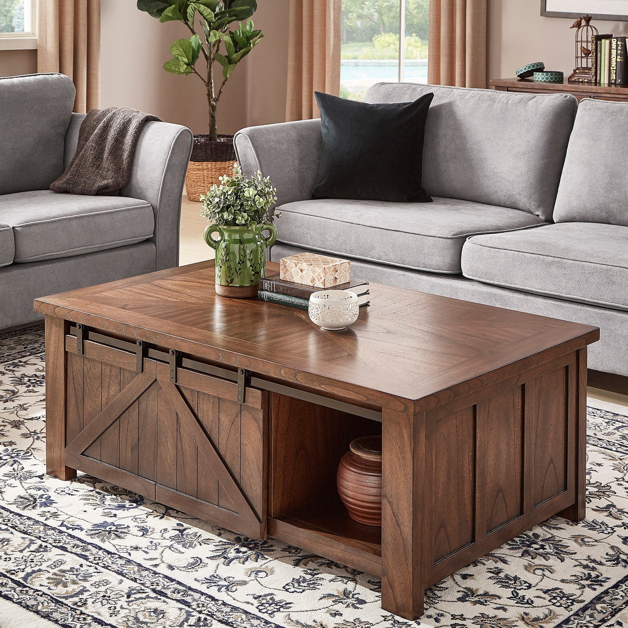 Sheldon Brown Cherry Finish Barn Door Cocktail Table Or Table Set By Inspire Q Classic