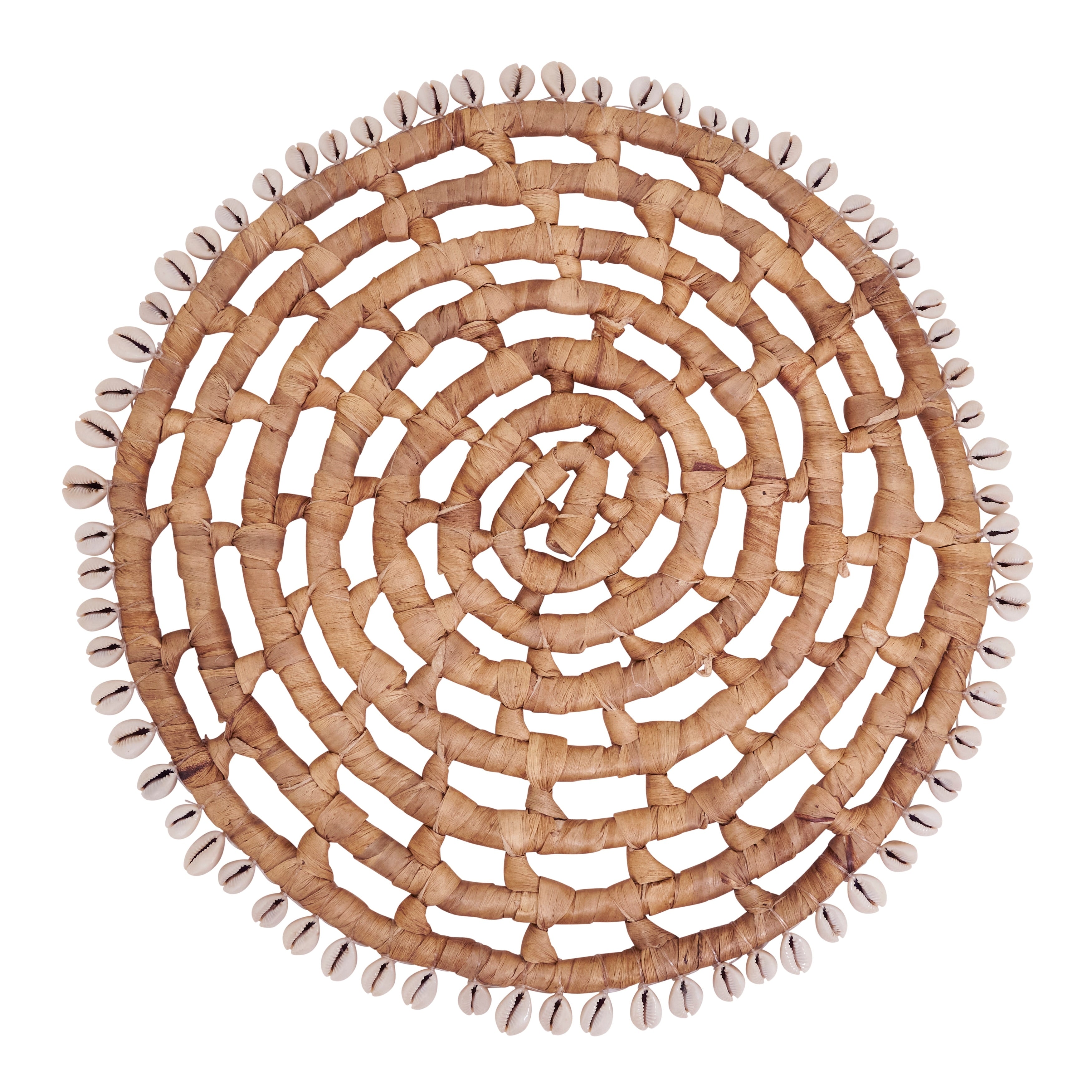 Shell Trimmed Water Hyacinth Round Placemats Set Of 4 Handwoven Coastal Woven Design For Dining Table Settings 15