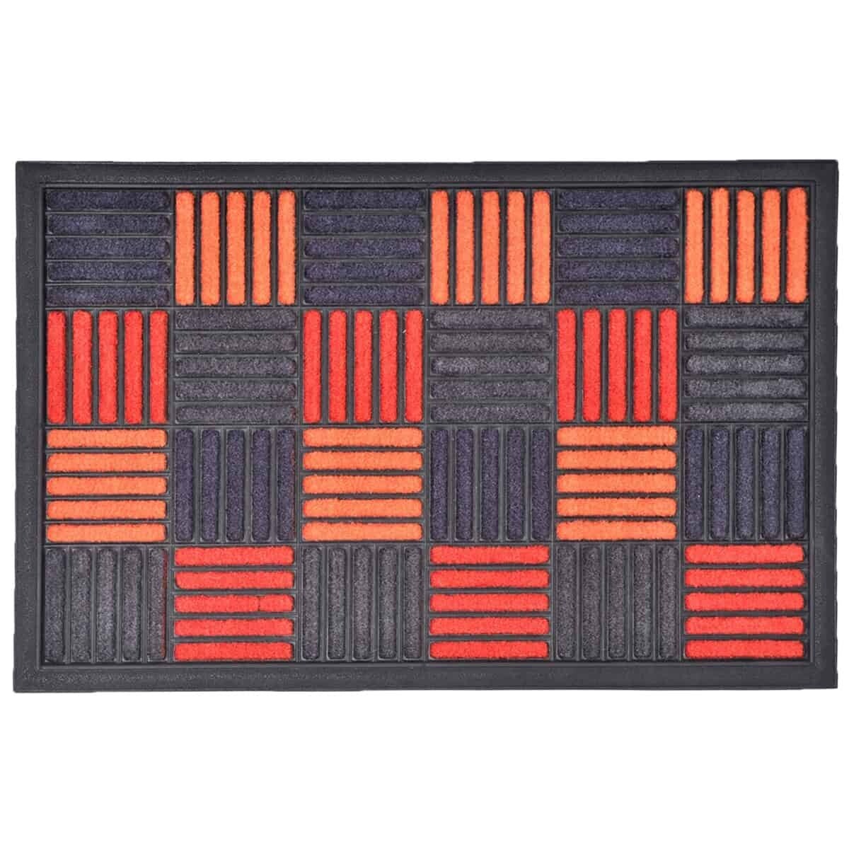 Evideco Sheltered Front Door Mat Caroll Nylon Rubber Checkered Rug 24X16 Inch Orange