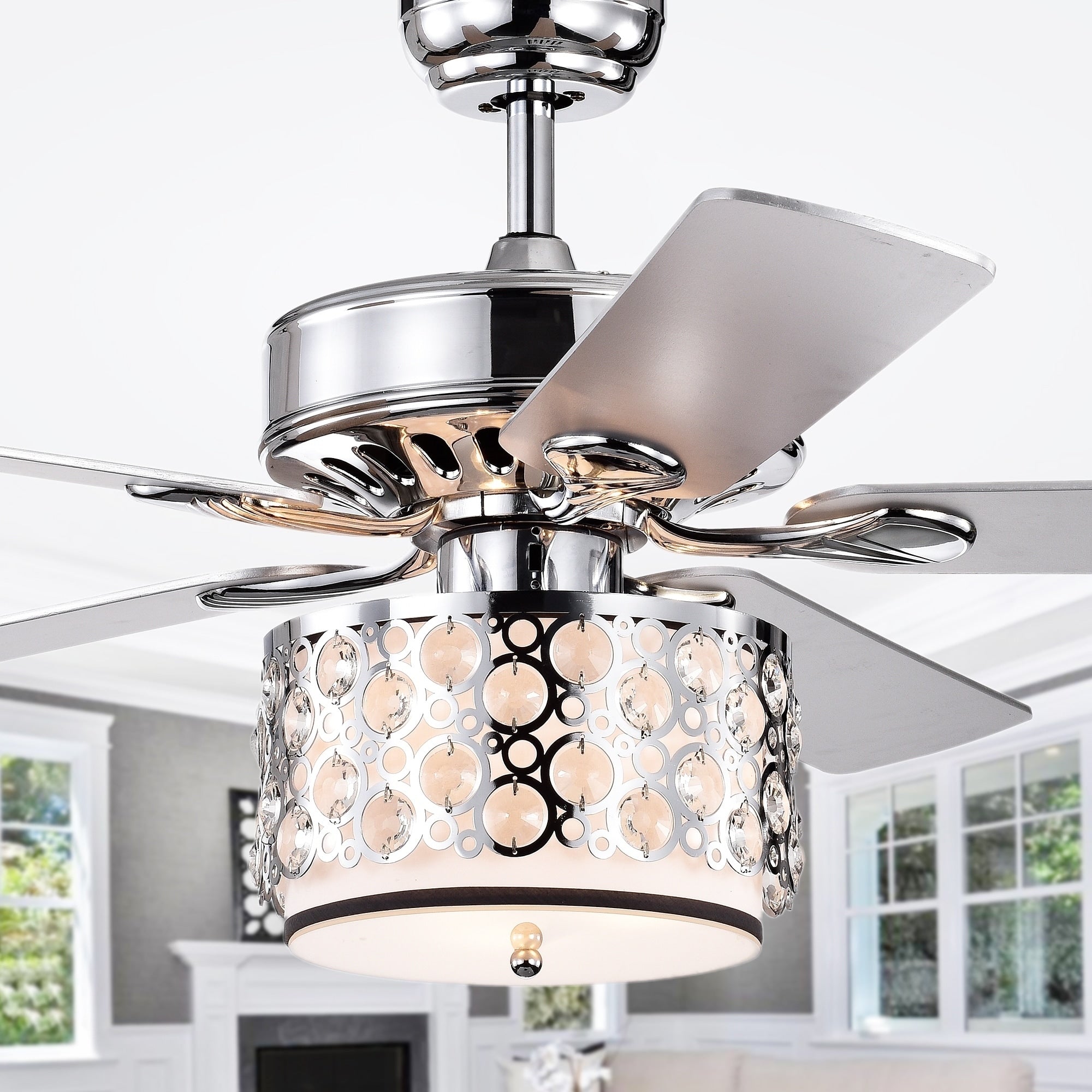 Shepherd 52 Inch 5 Blade Lighted Ceiling Fan With Chrome And Glass Shade Includes Remote And Lighti Kit 51.97 X H 21.26