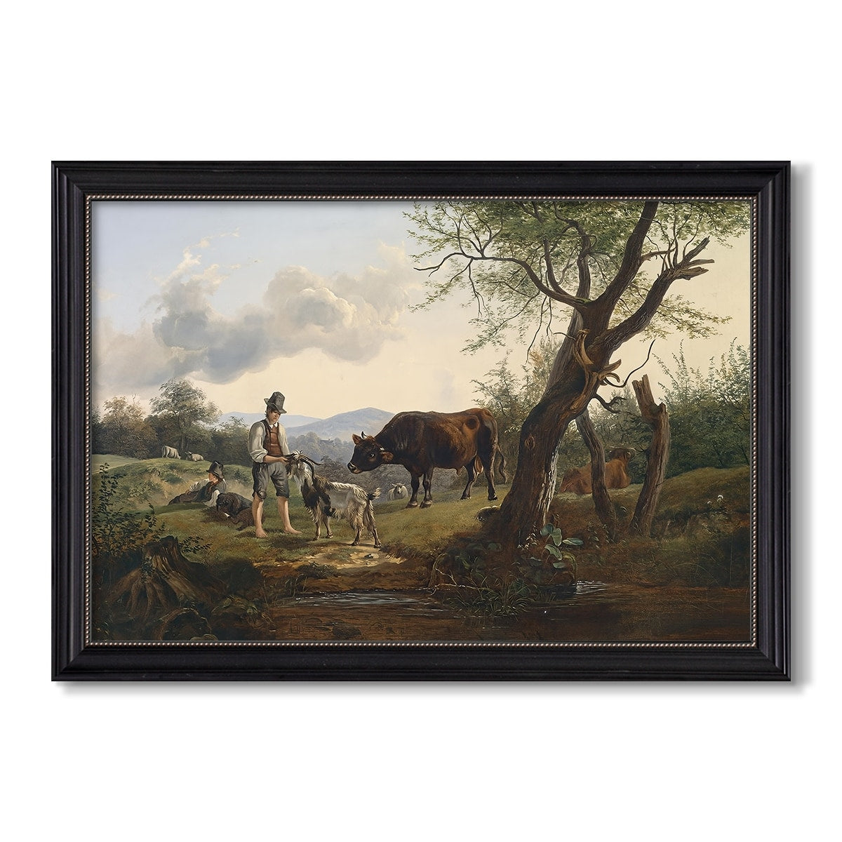 Shepherd With Billy Goat C 1830 Friedrich Gauermann Custom Framed Canvas