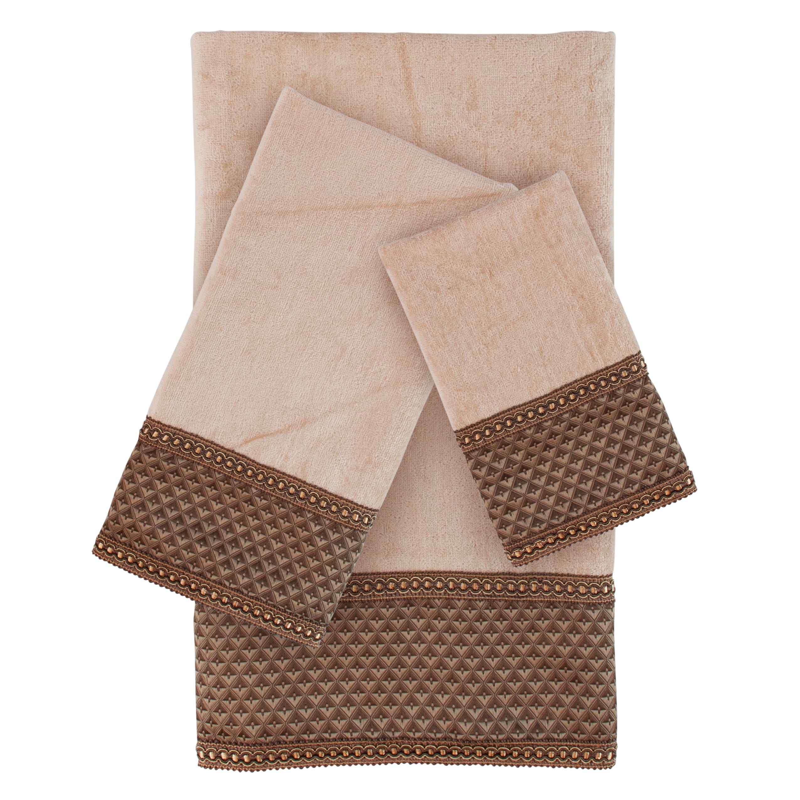 Sherry Kline Amore Wheat Brown Embellished 3 Piece Towel Set