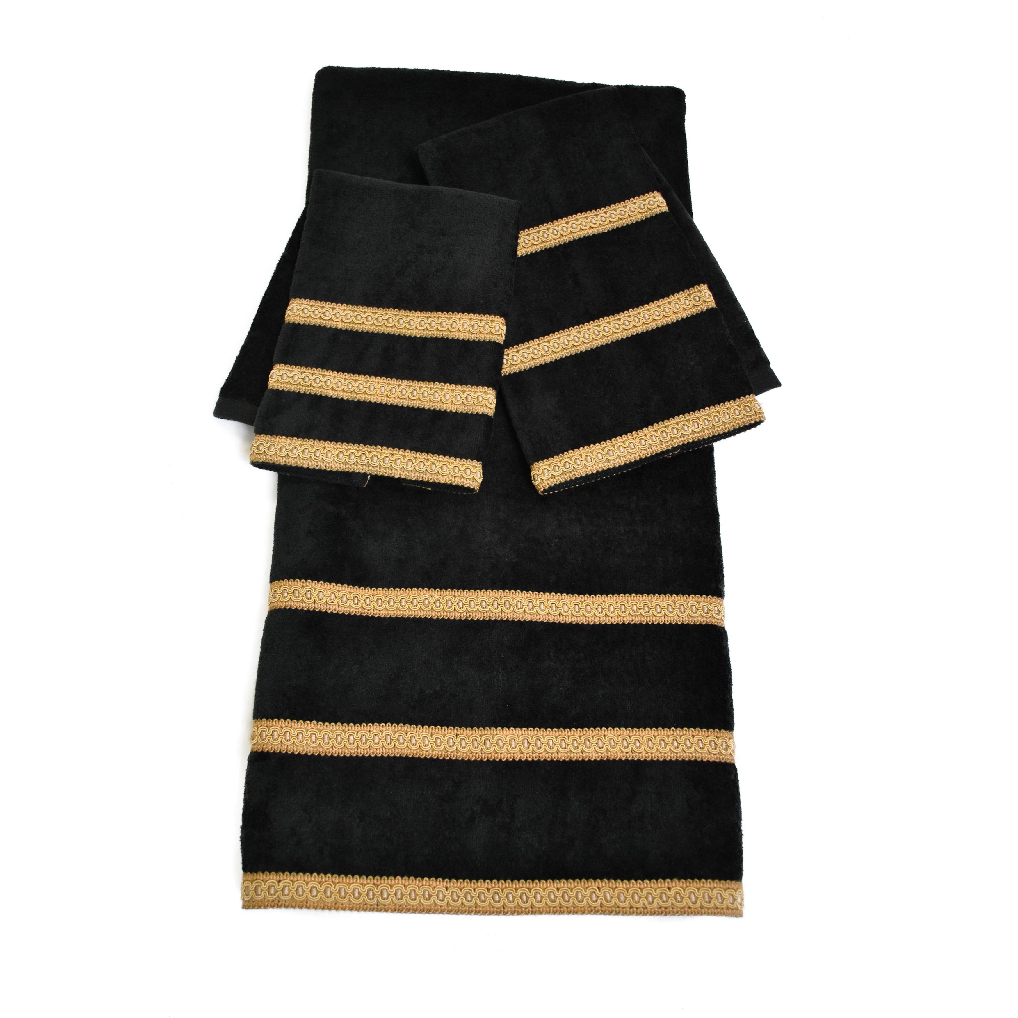 Sherry Kline Black Triple Row 3 Piece Towel Set