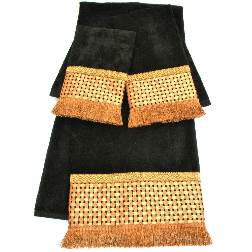 Sherry Kline Chenille Dots Black Embellished 3 Piece Towel Set